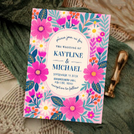 Colorful Floral Wedding Invitation Pink Botanical Inbjudningar