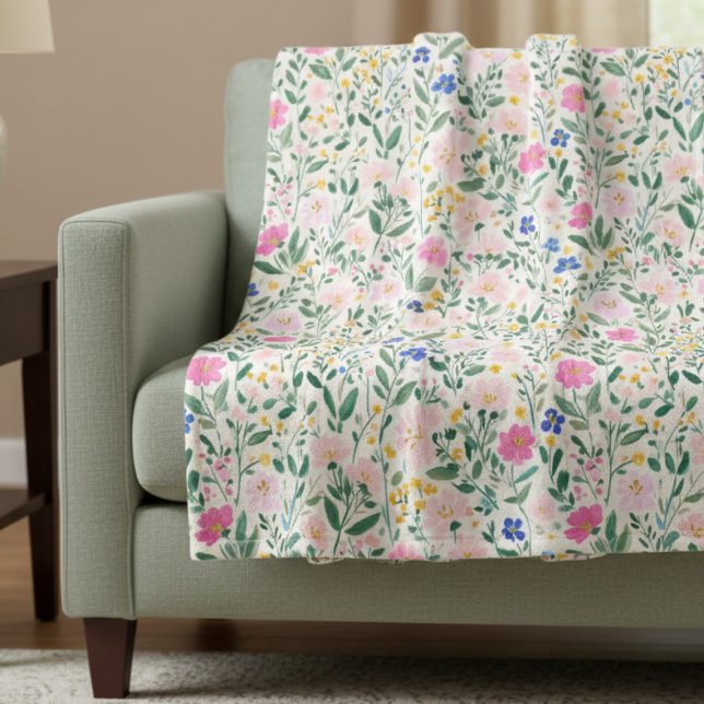 Colorful Floral Wildflower Fleecefilt (preppy colorful floral wildflower garden fleece blanket)