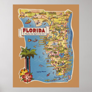 Colorful Florida Karta Poster