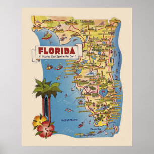 Colorful Florida Karta Poster