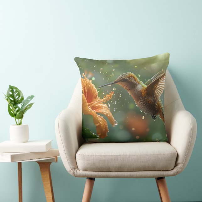 Colorful Flower and Hummingbird Kudde (Stol)