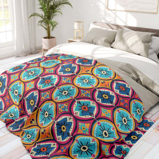 Colorful Flower Circles Bohemian Fleecefilt