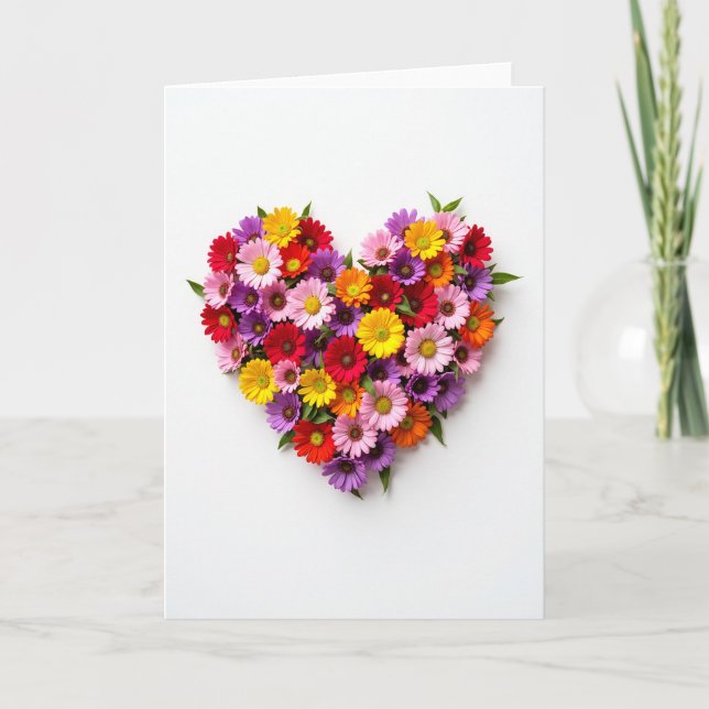 Colorful Flower Heart Love Card Kort (Framsida)