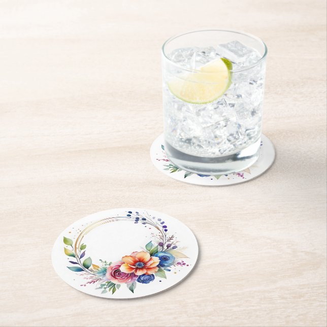 Colorful Flower Paper Coaster Underlägg Papper Rund (Insitu)
