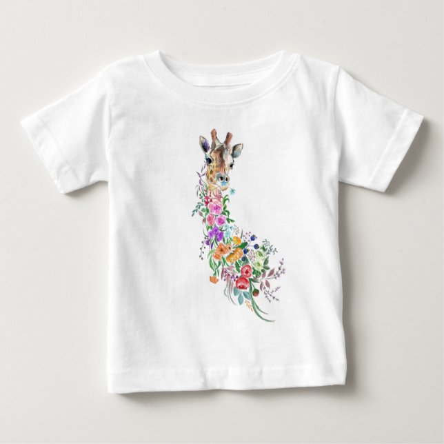 Colorful Flowers Bouquet Giraffe Baby T-Shirt Gift (Framsida)
