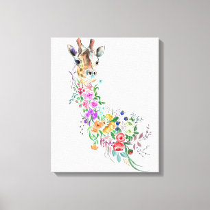 Colorful Flowers Bouquet Giraffe Kanvastryck