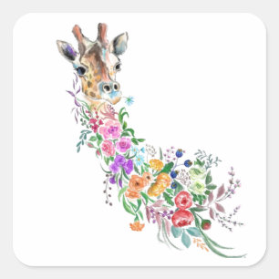 Colorful Flowers Bouquet Giraffe Sticker Fyrkantigt Klistermärke