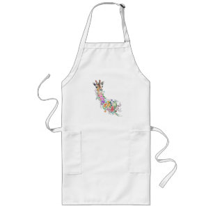 Colorful Flowers Bouquet Giraffe - Teckning Modern Långt Förkläde