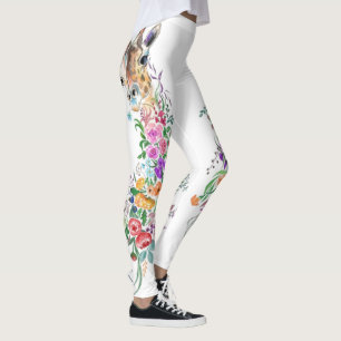 Colorful Flowers Bouquet Giraffe - Teckning Modern Leggings