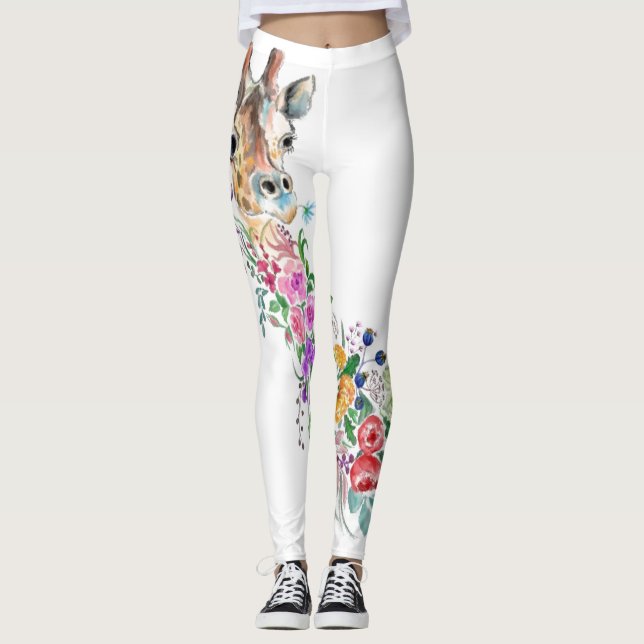Colorful Flowers Bouquet Giraffe - Teckning Modern Leggings (Framsida)