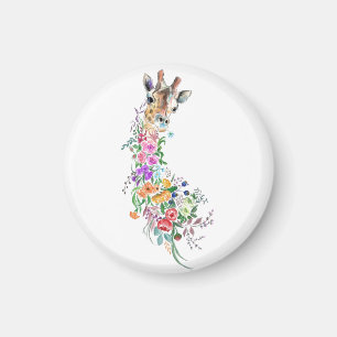 Colorful Flowers Bouquet Giraffe - Teckning Modern Magnet
