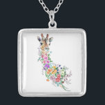 Colorful Flowers Bouquet Giraffe - Teckning Modern Silverpläterat Halsband<br><div class="desc">Colorful Flowers Bouquet Giraffe - Teckning Modern Sweet Romantic Blommigt Animal Collection by MIGNED</div>