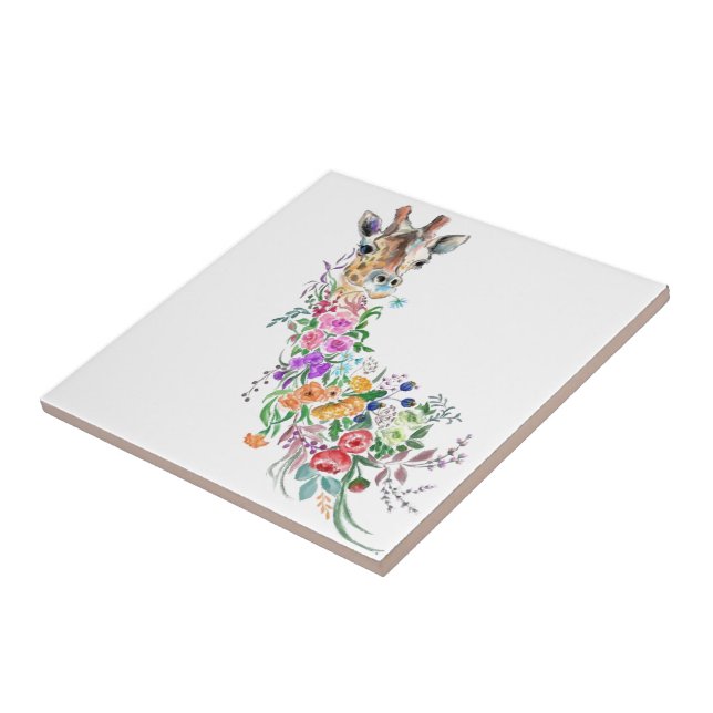 Colorful Flowers Bouquet Giraffe Tile Kakelplatta (Sidan)