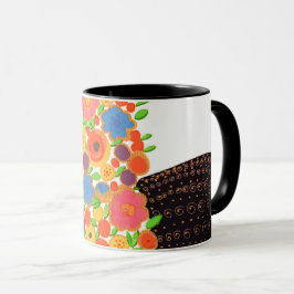 Colorful Flowers Bouquet i Black Boho Vas Mugg