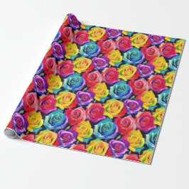 Colorful flowers, bright watercolor roses print presentpapper