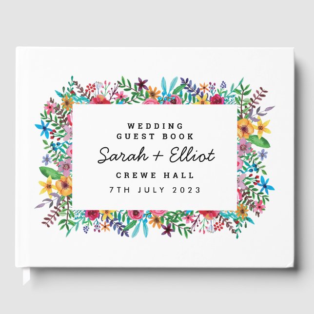 Colorful Flowers Bröllop Guestbook Gästböcker (Framsida)