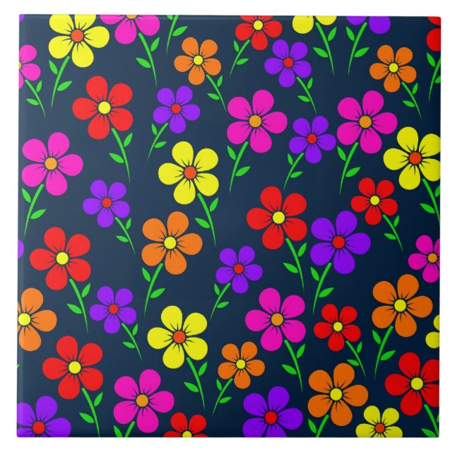 Colorful Flowers Floral Pattern Kakelplatta (Framsidan)