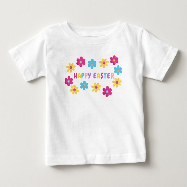 Colorful Flowers Happy Easter T Shirt (Framsida)