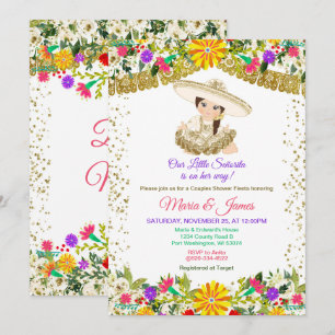 Colorful Flowers Mexican Fiesta Par dusch Inbjudningar