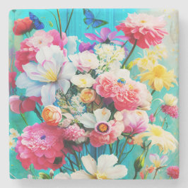 Colorful Flowers  on Teal Stenunderlägg