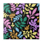 Colorful foliage in black background kakelplatta<br><div class="desc">Seamless pattern with colorful leaves on black background. Vector illustration.</div>