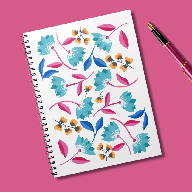 Colorful Folk Art-Blommönster Anteckningsbok (Abstract floral folk art notebook)