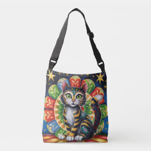 Colorful Folk Art Cat Axelväska