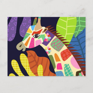 Colorful Folk Art Jungle Giraffe Animal Porträtt Vykort