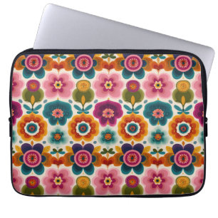 Colorful Folk Art Retro Bohemian Blommönster Laptop Fodral