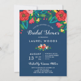 Colorful Folk Bouquets - Boho Blue Möhippa Inbjudningar