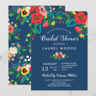 Colorful Folk Bouquets - Boho Blue Möhippa Inbjudningar