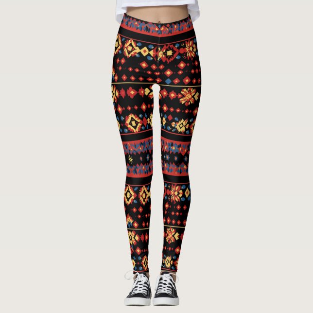 Colorful Folk Mönster Leggings (Framsida)