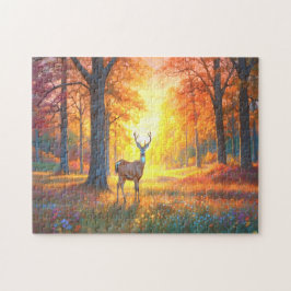 Colorful Forest Fall Colors and Deer art Pussel
