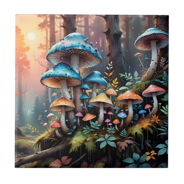 Colorful Forest Mushroom Art Kakelplatta (Framsidan)