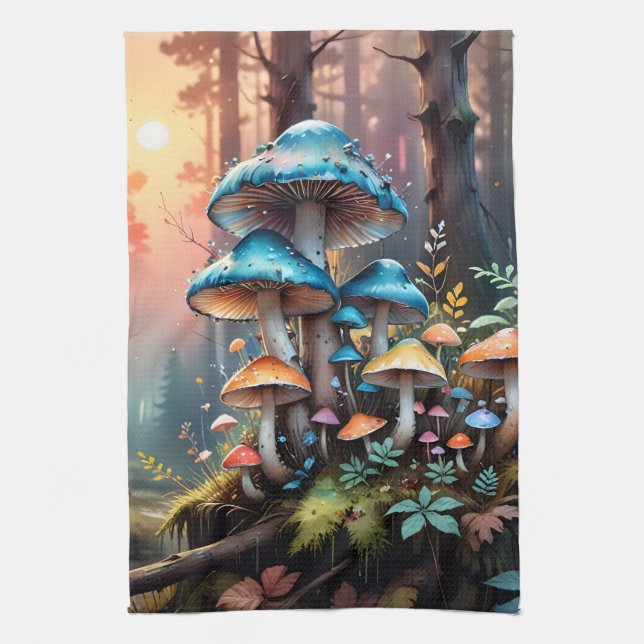 Colorful Forest Mushroom Art Kökshandduk (Vertikal)