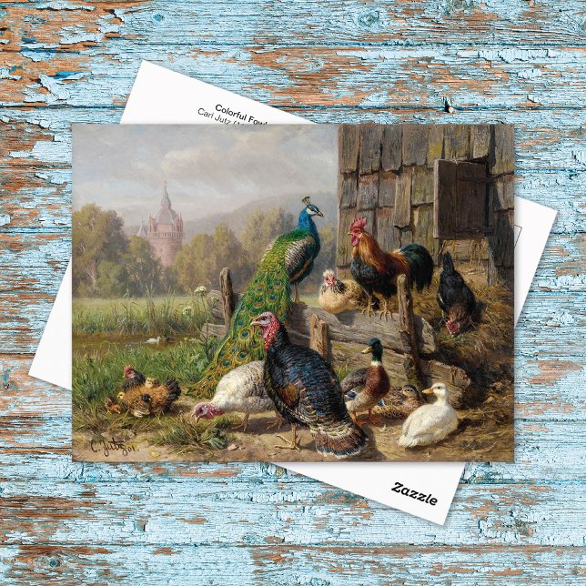 Colorful Fowl Barnyard Carl Jutz Vykort (Skapare uppladdad)