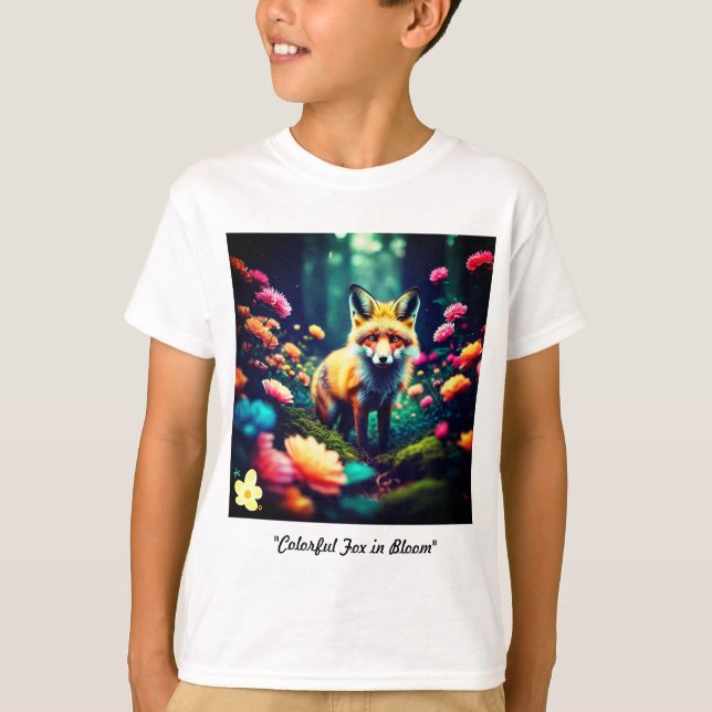 "Colorful Fox in Bloom" T Shirt (Framsida)