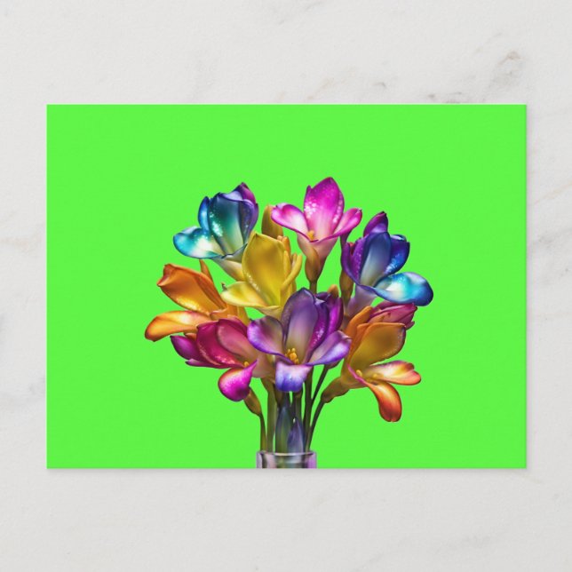 Colorful Freesia Blommigt Bouquet Vykort (Framsida)