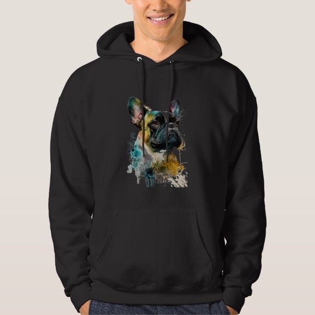 Colorful French Bulldog Dog  Dad Mom Boy Girl Hoodie (Framsida)
