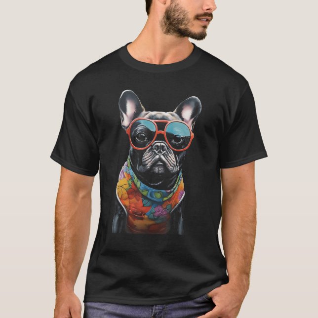 Colorful Frenchbulldog Wearing Sunglasees Graphic  T Shirt (Framsida)