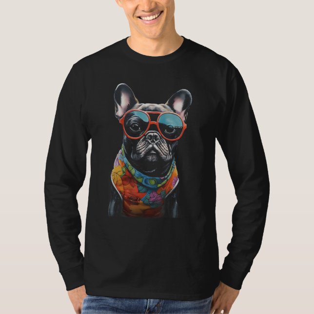 Colorful Frenchbulldog Wearing Sunglasees Graphic  T Shirt (Framsida)
