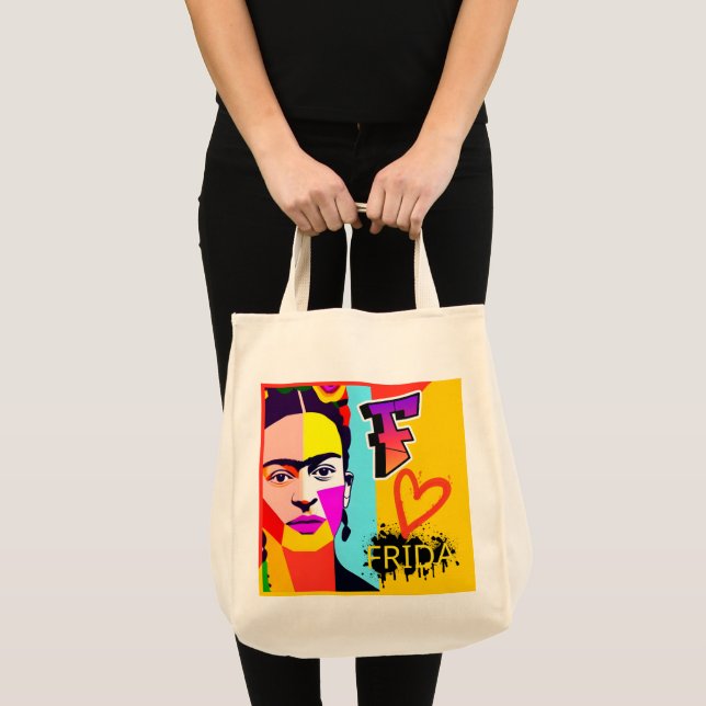 Colorful Frida Kahlo Tote Bag Tygkasse (Framsida (produkt))