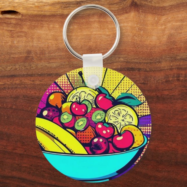 Colorful Fruit Bowl Keychain | Pop Art Food  Nyckelring (Framsida)