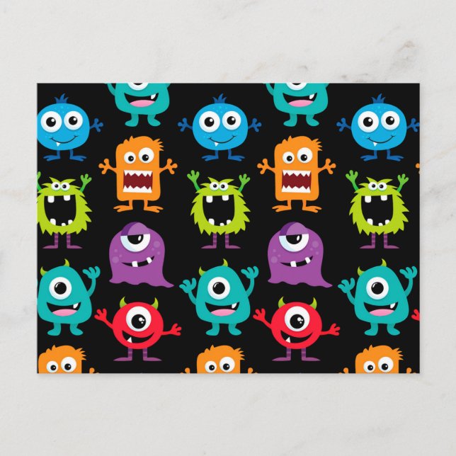 Colorful Fun Abstract Pattern Kids Monsters Vykort (Framsida)