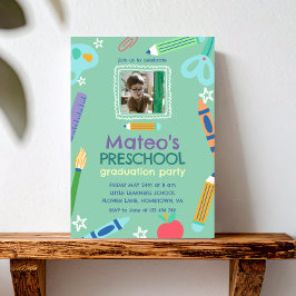 Colorful Fun Photo Preschool Graduation Inbjudningar