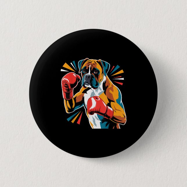 Colorful Funny Boxing Dog Lovers Kickboxing Boxer  Knapp (Framsida)