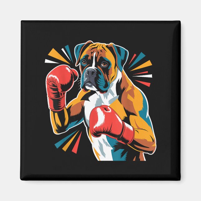 Colorful Funny Boxing Dog Lovers Kickboxing Boxer  Magnet (Framsidan)