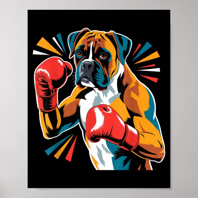 Colorful Funny Boxing Dog Lovers Kickboxing Boxer  Poster (Framsidan)