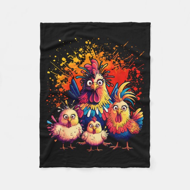 Colorful Funny Chicken Art  Fleecefilt (Framsidan)