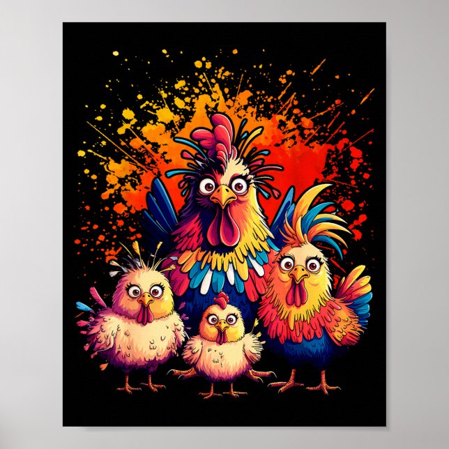 Colorful Funny Chicken Art  Poster (Framsidan)
